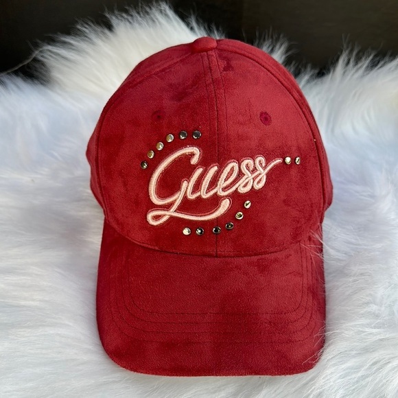 New Guess Faux Suede Embroidered Cap Red main image 5